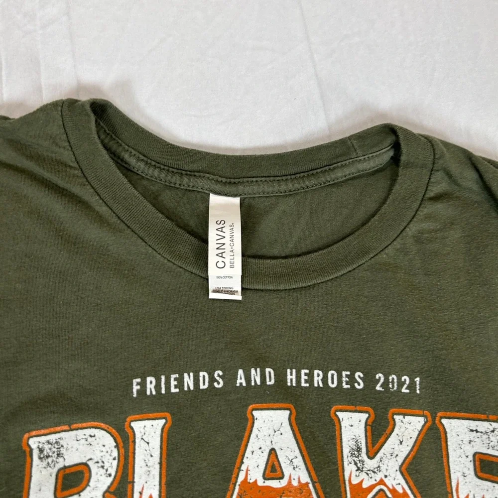 Blake Shelton Friends and Heroes 2021 Tour T-Shirt Mens Large Olive Green Canvas